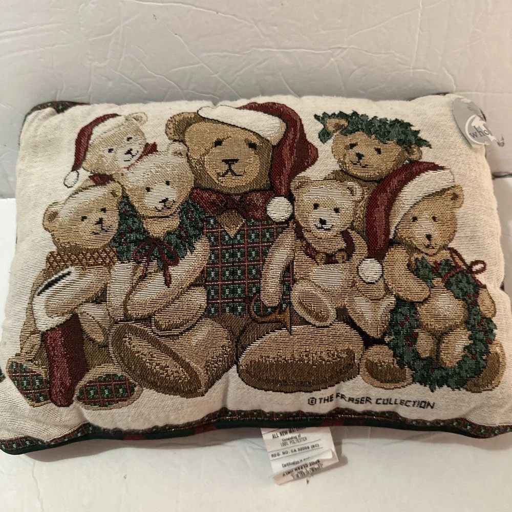 The Fraser Collection Vintage Santa Teddy Bears Tapestry Pillow 13x17‎